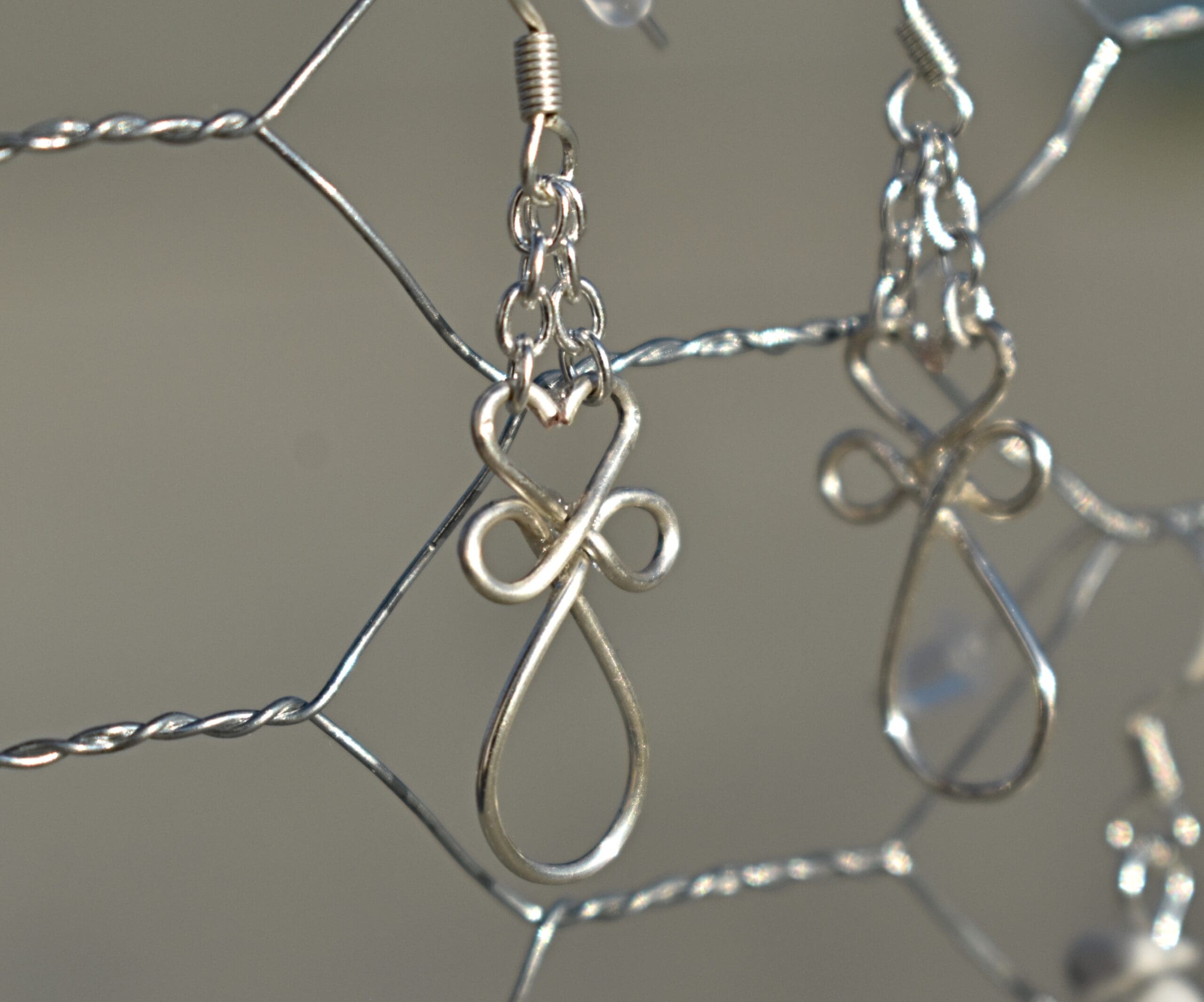 Silver Wire Heart Cross Earrings