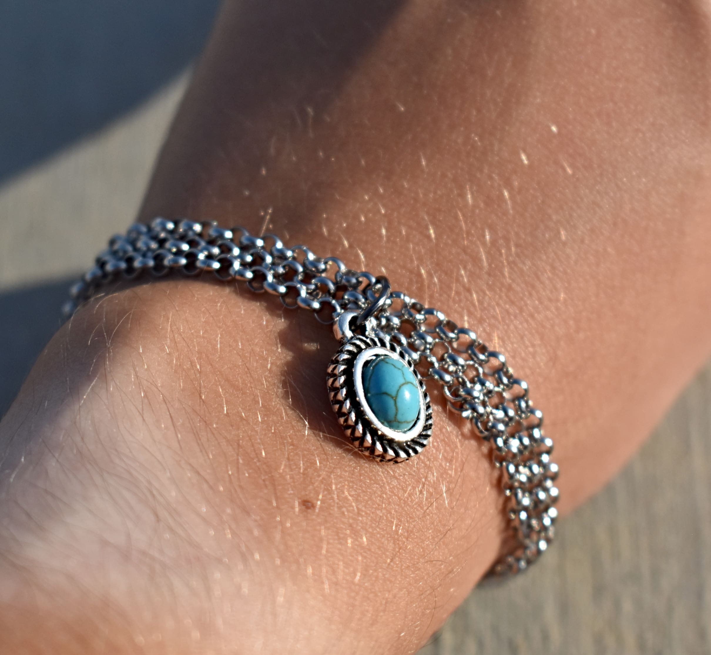 Chain Turquoise Pendant Bracelet