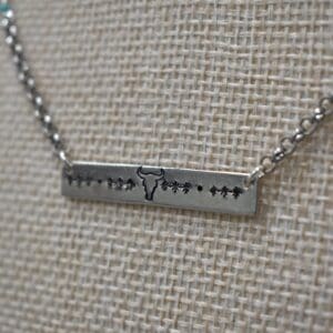 Western Bead Longhorn Metal Stamp Necklace