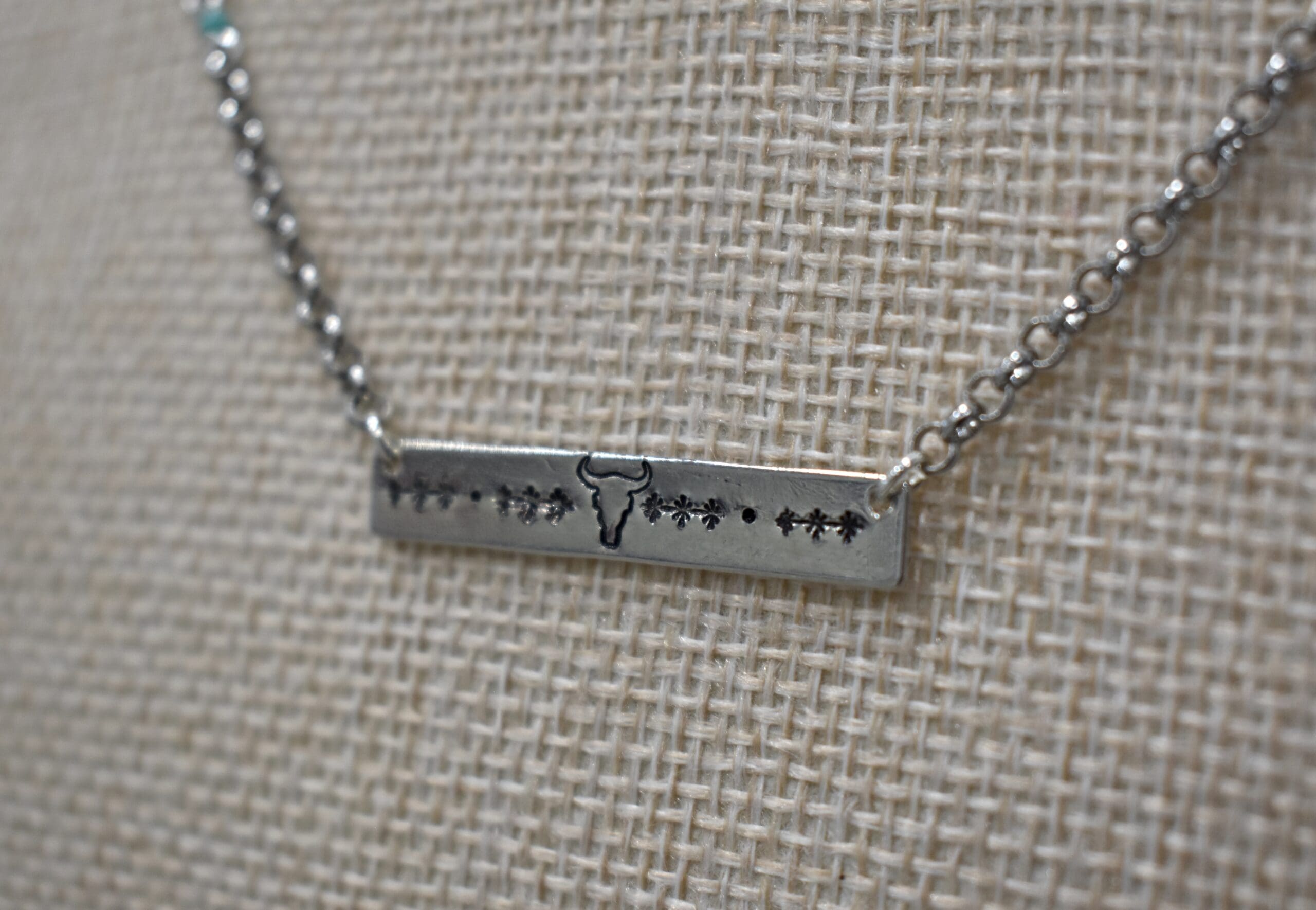 Western Bead Longhorn Metal Stamp Necklace