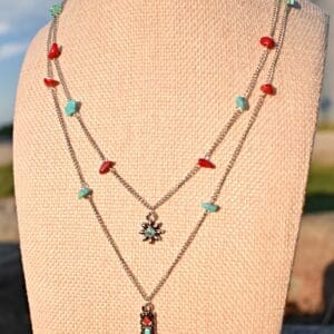Turquoise & Red Double Layer Necklace