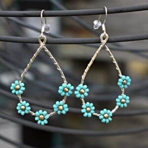 Silver Teardrop Turquoise Flower Earrings