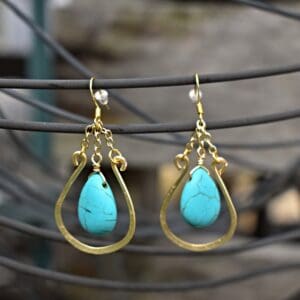 Gold & Turquoise Teardrop Earrings
